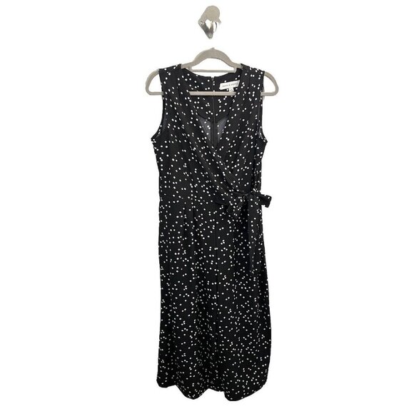 Emma & Michele Jumpsuit Cropped Wide Leg Polkadot Wrap Size 12 Black White - Picture 1 of 14